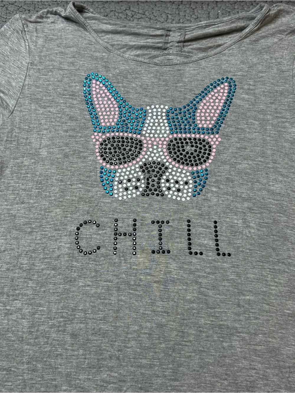 Justice Short Sleeve T Shirt French Bull Dog Gray And Blue Size 16